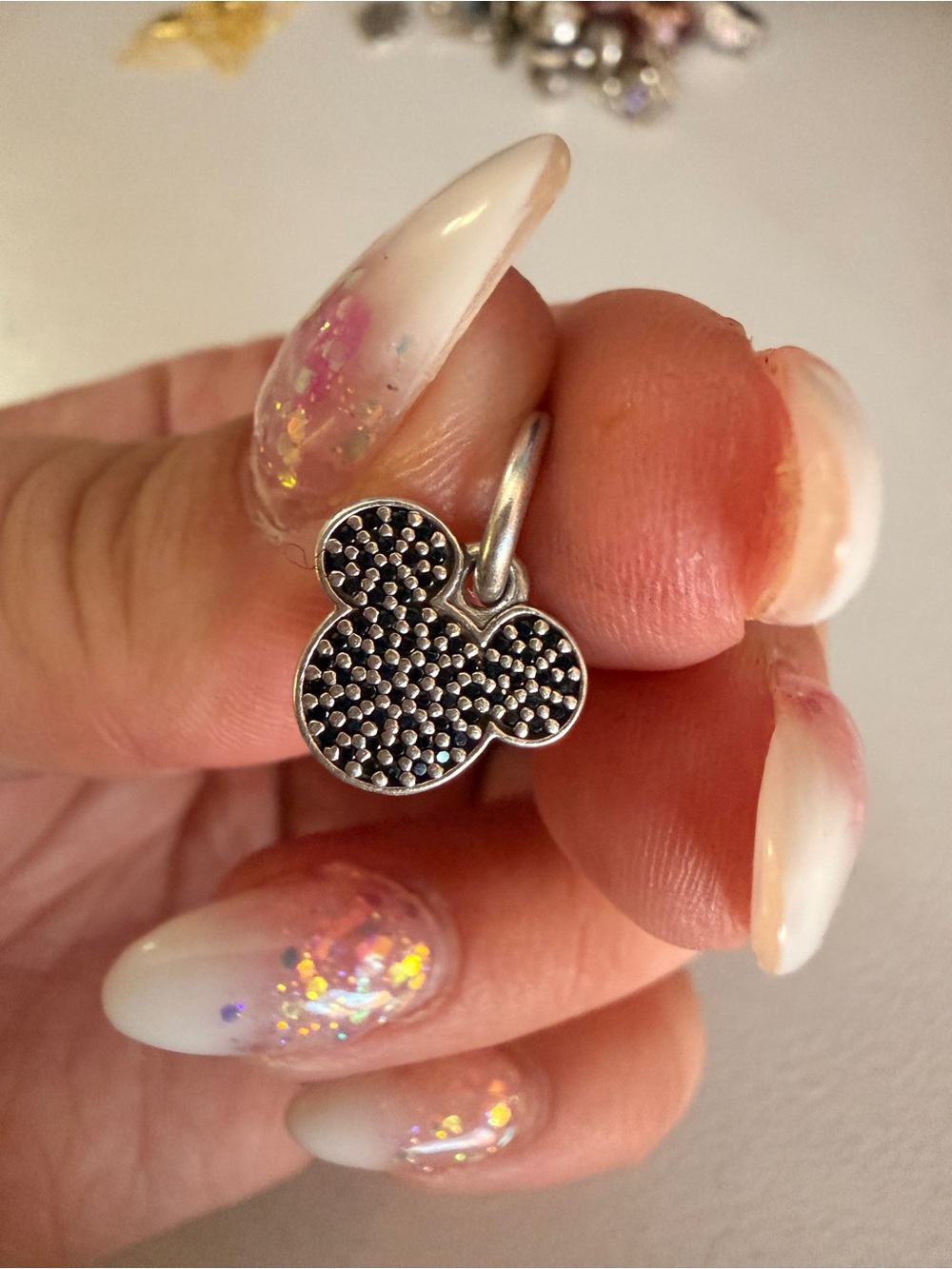 Pandora Sterling Silver Black Pavé Mickey Head Charm Pendant- retired